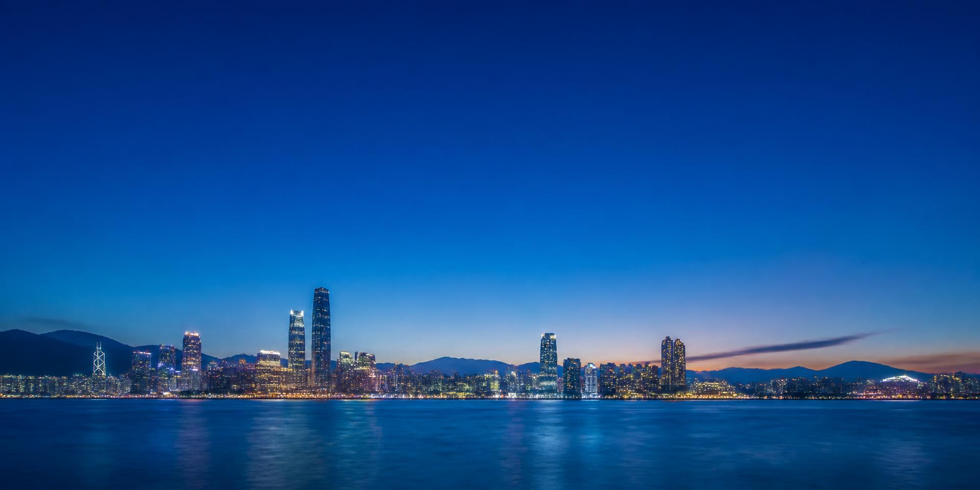 The Greater Bay Area at dusk, city lights across the water