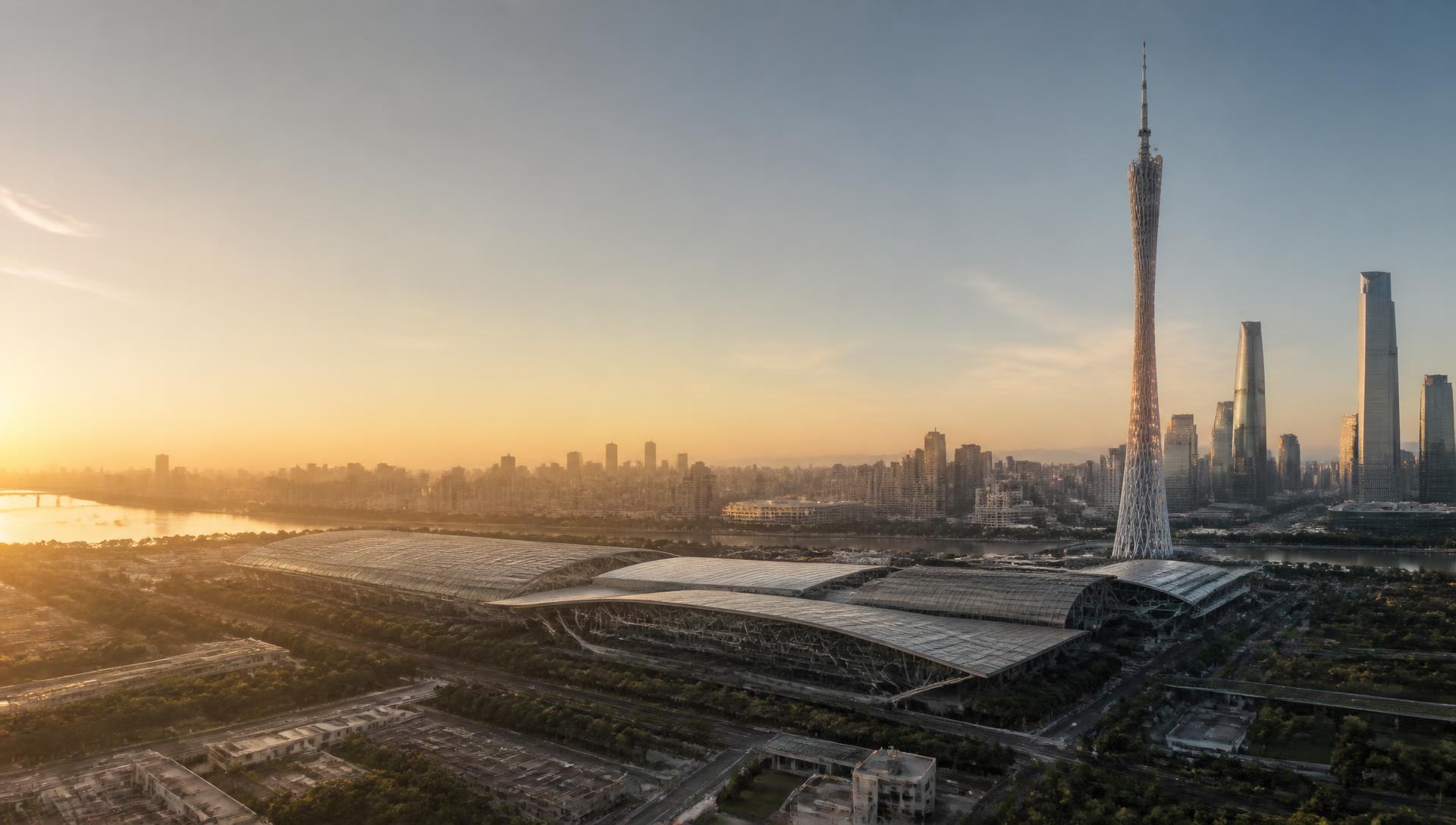 Guangzhou skyline at dusk, seen across the Pearl River