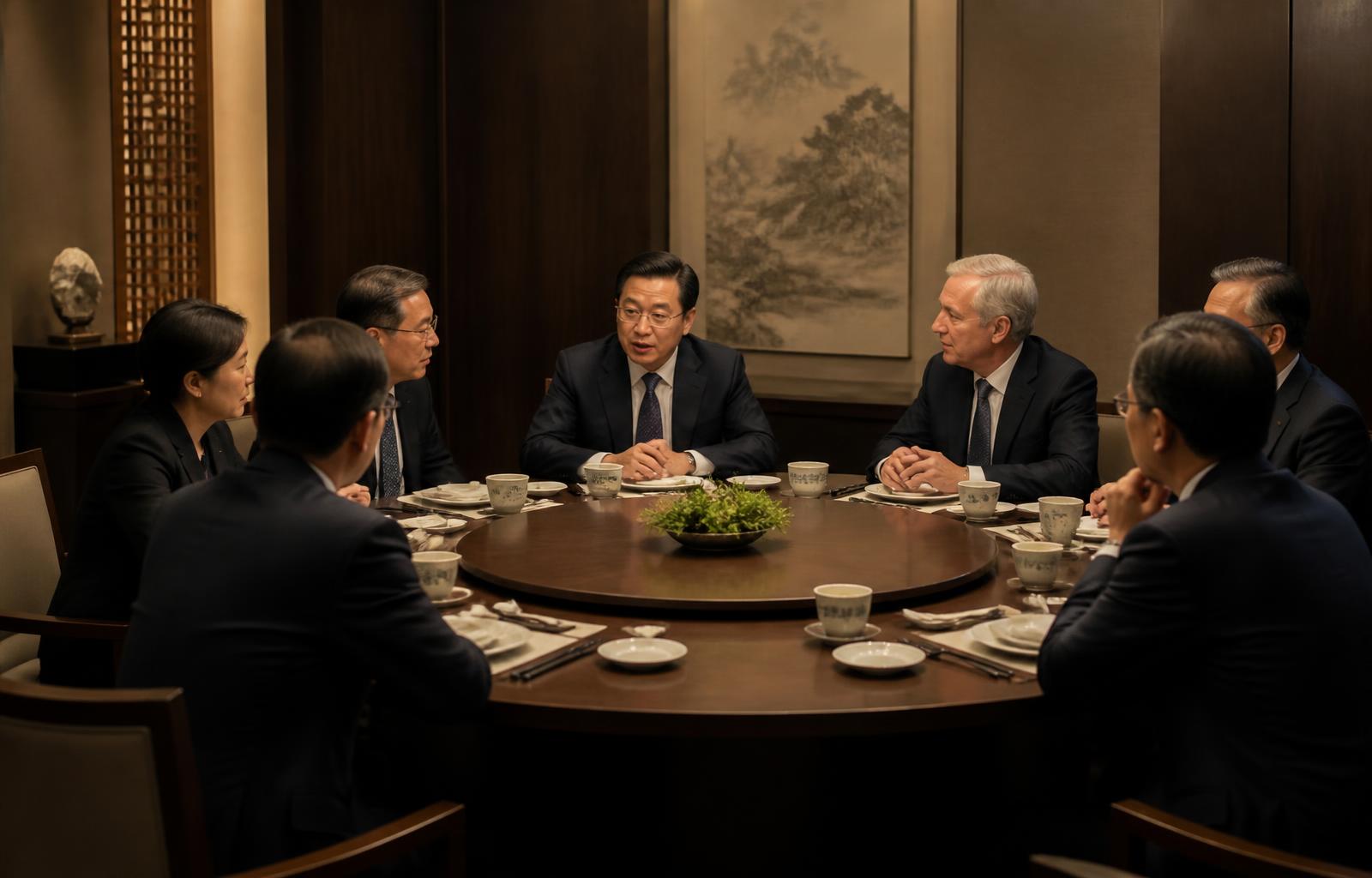 A private business dinner in a refined Chinese dining room